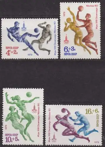 Sowjetunion, Mi-Nr. 4856, 4857, 4858 + 4859 **, Olympische Sommerspiele Moskau 1980: Ballspiele