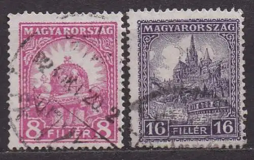 Ungarn, Mi-Nr. 416 B + 418 B gest., Stephanskrone + königliche Burg in Budapest
