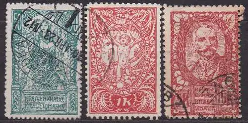 Jugoslawien, Mi-Nr. 107 II C, 109 II A + 111 II A gest., Freimarken