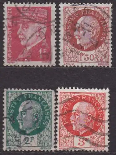 Frankreich, Mi-Nr. 521, 524, 525 + 528 gest., Marschall Pétain