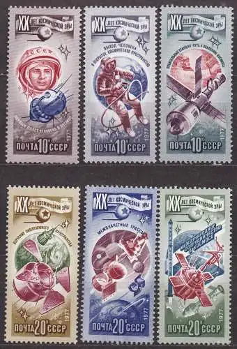 Sowjetunion, Mi-Nr. 4648 - 4653 **, kompl., 20 Jahre Kosmische Ära