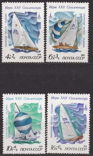 Sowjetunion, Mi-Nr. 4781, 4782, 4783 + 4784 **, Eckrand OL, Olympische Sommerspiele Moskau 1980: Segeln