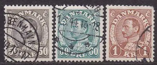 Dänemark, Mi-Nr. 210, 211 + 212 gest., König Christian X.