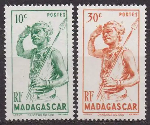 Madagaskar, Mi-Nr. 387 + 388 **, Landesmotive: Tänzer
