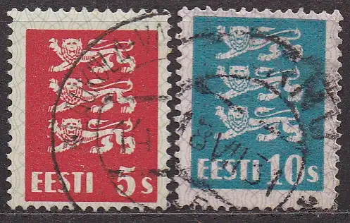 Estland, Mi-Nr. 75, 76, 77 + 79 gest., Wappenlöwen