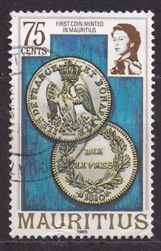 Mauritius, Mi-Nr. 444 II gest., 1. auf Mauritius geprägte Münze