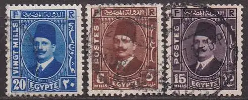 Ägypten - Königreich, Mi-Nr. 207, 216 + 218 gest., König Fuad I.
