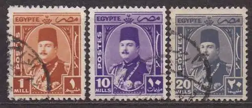 Ägypten - Königreich, Mi-Nr. 268, 273 +276 gest., König Faruk