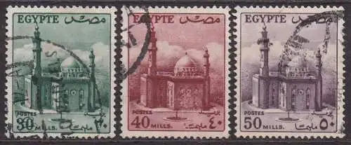 Ägypten - Königreich, Mi-Nr. 404, 406 + 407 gest., Kairo: Moschee Sultan-Hussein