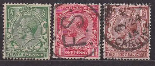 Großbritannien, Mi-Nr. 127 X, 128 X + 129 X gest., König Georg V.