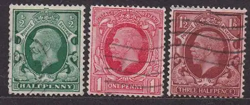 Großbritannien, Mi-Nr. 175 X, 176 X + 177 X gest., König Georg V.
