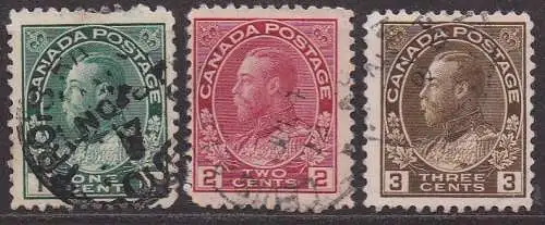 Kanada, Mi-Nr. 92 b A, 93 b A + 94 A gest., König Georg V.