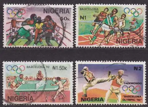 Nigeria, Mi-Nr. 579 - 582 gest., kompl., Olympische Sommerspiele Barcelona 1992