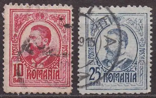 Rumänien, Mi-Nr. 212 + 215 gest., König Karl I.