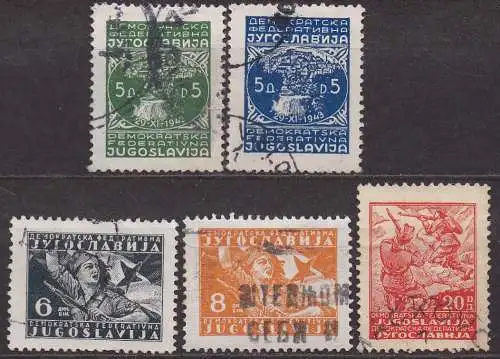 Jugoslawien, Mi-Nr. 478, 479, 480, 481 + 485 gest., Freimarken
