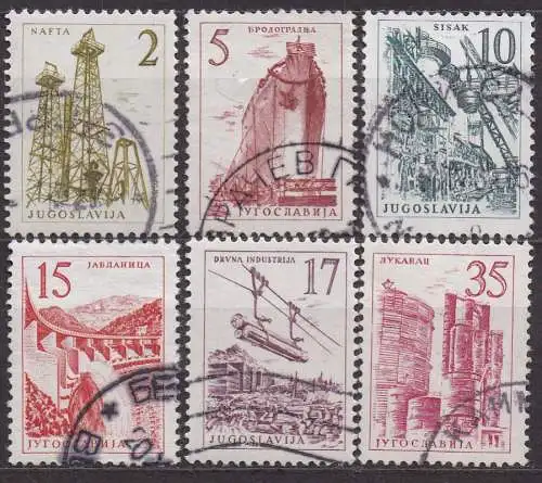 Jugoslawien, Mi-Nr. 854, 855, 856, 857, 858 + 861 gest., Technik + Architektur