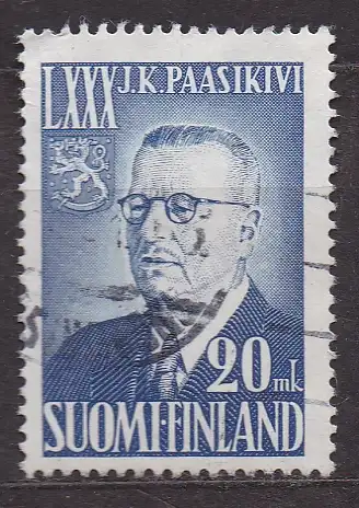 Finnland, Mi-Nr. 391 gest., 80. Geburtstag von Staatspräsident Paasikivi