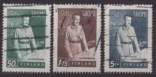 Finnland, Mi-Nr. 248, 249 + 253 gest., Freiheitskampf Finnlands: Staatspräsident Carl Gustav von Mannerheim