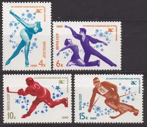 Sowjetunion, Mi-Nr. 4915, 4916, 1917 + 4918 **, Olympische Winterspiele Lake Placid 1980
