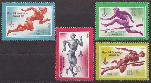 Sowjetunion, Mi-Nr. 4921, 4922, 4923 + 4924 **, Olympische Sommerspiele 1980 Moskau: Leichtathletik