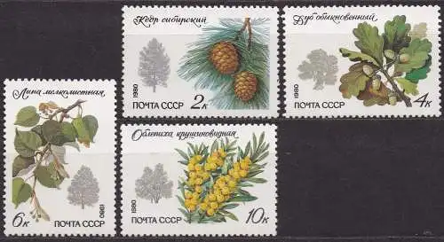 Sowjetunion, Mi-Nr. 5002, 5002, 5004 + 5005 **, Artenschutz von Bäumen und Sträuchern