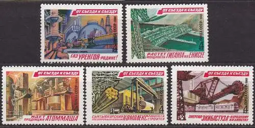 Sowjetunion, Mi-Nr. 5039, 5040, 5041, 5042 + 5043 **, Großbauten des 10. Fünfjahresplans