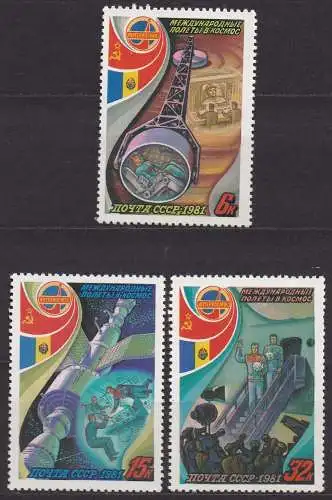 Sowjetunion, Mi-Nr. 5071 - 5073 **, kompl., Gemeinsamer Weltraumflug UdSSR - Rumänien