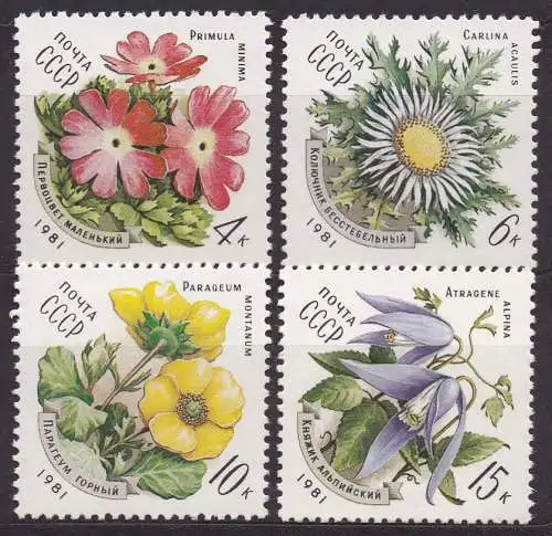 Sowjetunion, Mi-Nr. 5074, 5075, 5076 + 5077 **, Blumen der Karpaten