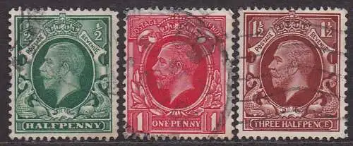 Großbritannien, Mi-Nr. 175 X, 176 X + 177 X gest., König Georg V.