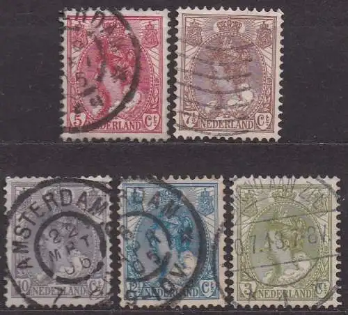 Niederlande, Mi-Nr. 54, 55, 56, 57 + 67 gest., Königin Wilhelmina