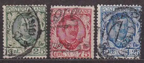 Italien, Mi-Nr. 240, 241 + 242 gest., König Viktor Emanuel III.