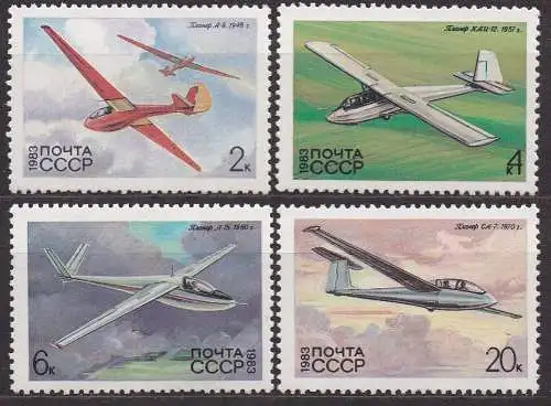 Sowjetunion, Mi-Nr. 5248, 5249, 5250 + 5251 **, Segelflugzeuge