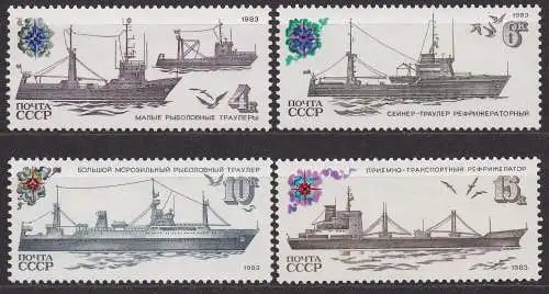 Sowjetunion, Mi-Nr. 5287, 5288, 5289 + 5290 **, Sowjetische Fischereiflotte