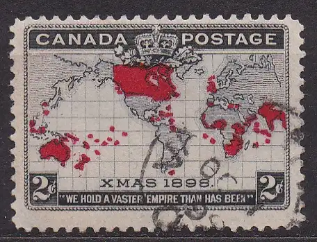 Kanada, Mi-Nr. 74 b gest., Einführung des Penny-Portos - Landkarte des britischen Weltreichs