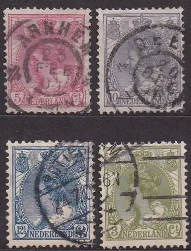 Niederlande, Mi-Nr. 54, 56, 57 + 67 gest., Königin Wilhelmina