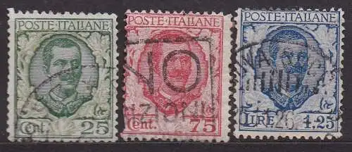 Italien, Mi-Nr. 240, 241 + 242 gest., König Viktor Emanuel III.