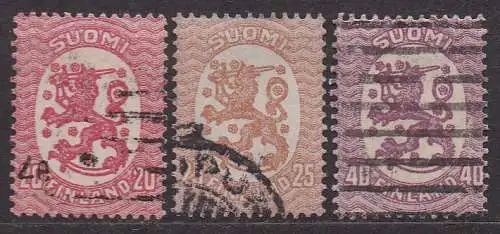 Finnland, Mi-Nr. 74 A, 77 A + 79 A gest., Wappen