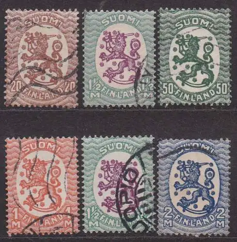 Finnland, Mi-Nr. 113 X A, 120 X B, 130 W B, 131 W B, 132 W B + 133 W B gest., Wappen