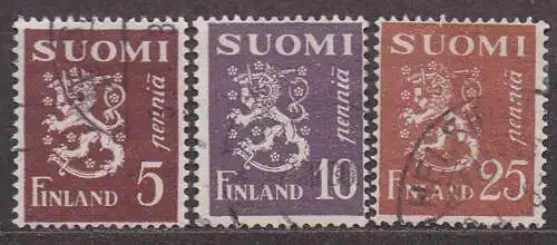 Finnland, Mi-Nr. 143, 144 + 146 gest., Wappenlöwe