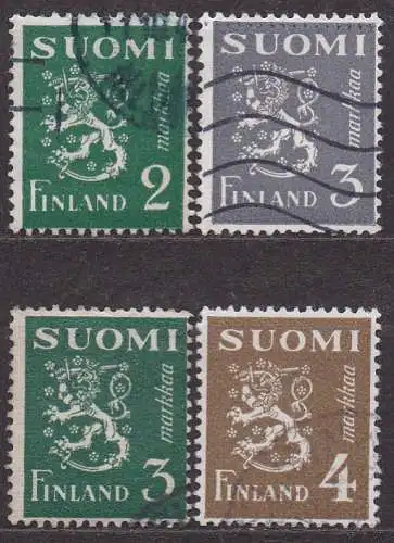 Finnland, Mi-Nr. 296, 300, 301 + 302 gest., Wappenlöwe