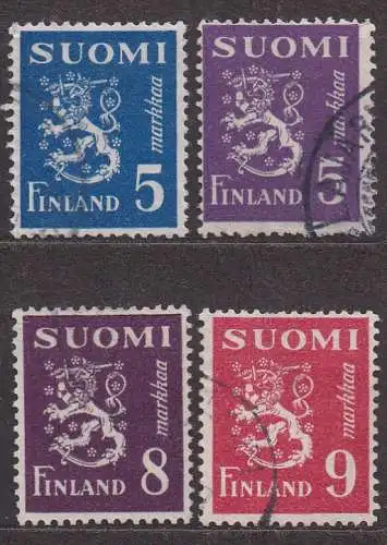 Finnland, Mi-Nr. 303, 304, 310 + 311 gest., Wappenlöwe