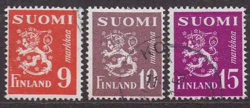 Finnland, Mi-Nr. 379, 380 + 382 gest., Wappenlöwe