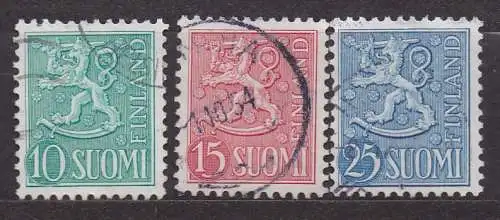 Finnland, Mi-Nr. 429, 430 + 432 gest., Wappenlöwe