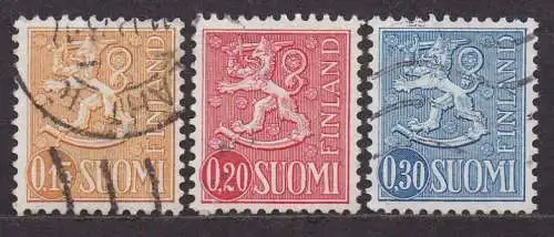 Finnland, Mi-Nr. 558  x I, 559 x I + 561 x I gest., Wappenlöwe