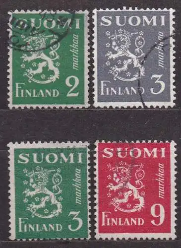 Finnland, Mi-Nr. 296, 300, 301 + 311 gest., Wappenlöwe