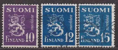 Finnland, Mi-Nr. 313, 314 + 315 gest., Wappenlöwe