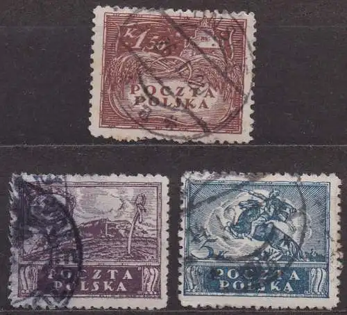 Polen, Mi-Nr. 85, 87 + 88 gest., Freimarken