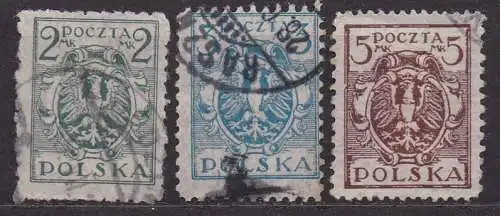 Polen, Mi-Nr. 148, 149 + 151 gest., Polnischer Adler