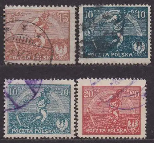 Polen, Mi-Nr. 158, 159, 162 + 163 gest., Freimarken Sämann
