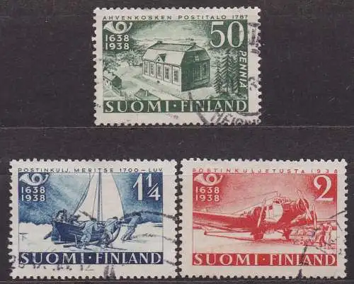 Finnland, Mi-Nr. 213, 214 + 215 gest., 300 Jahre Finnische Post